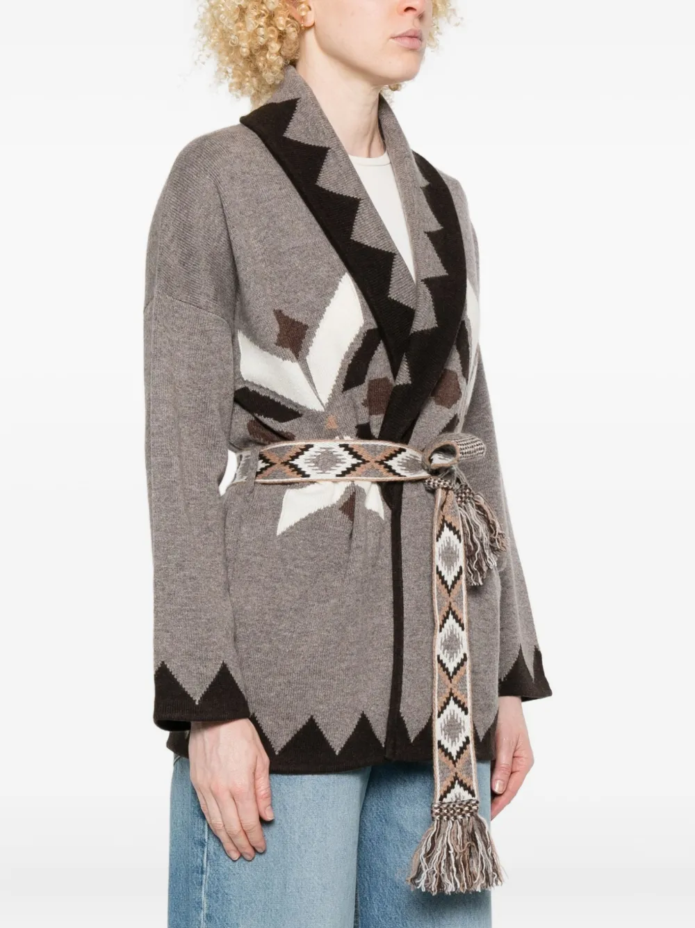 Kujten Geometric-pattern Cardigan In Brown
