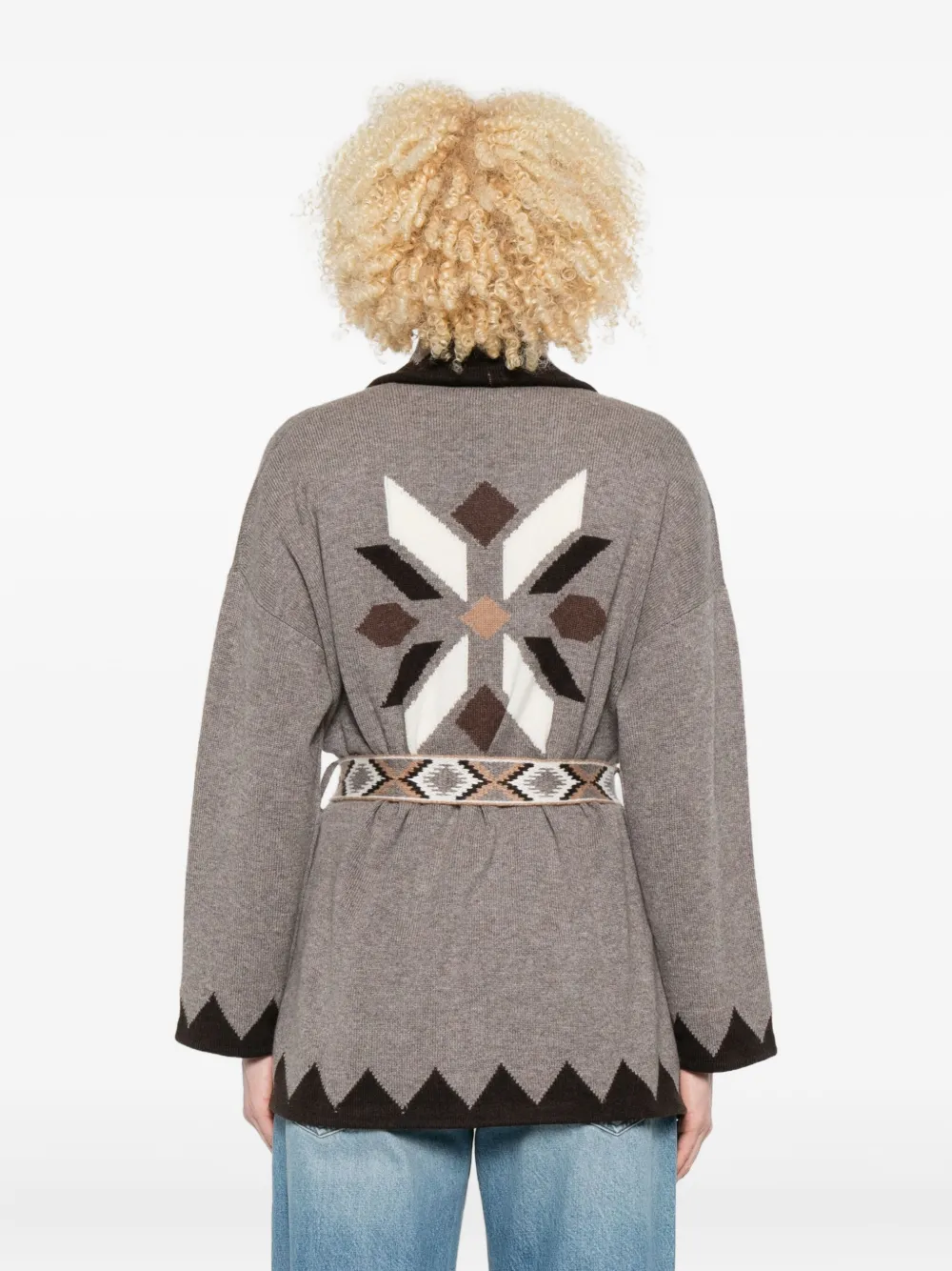 Kujten Geometric-pattern Cardigan In Brown