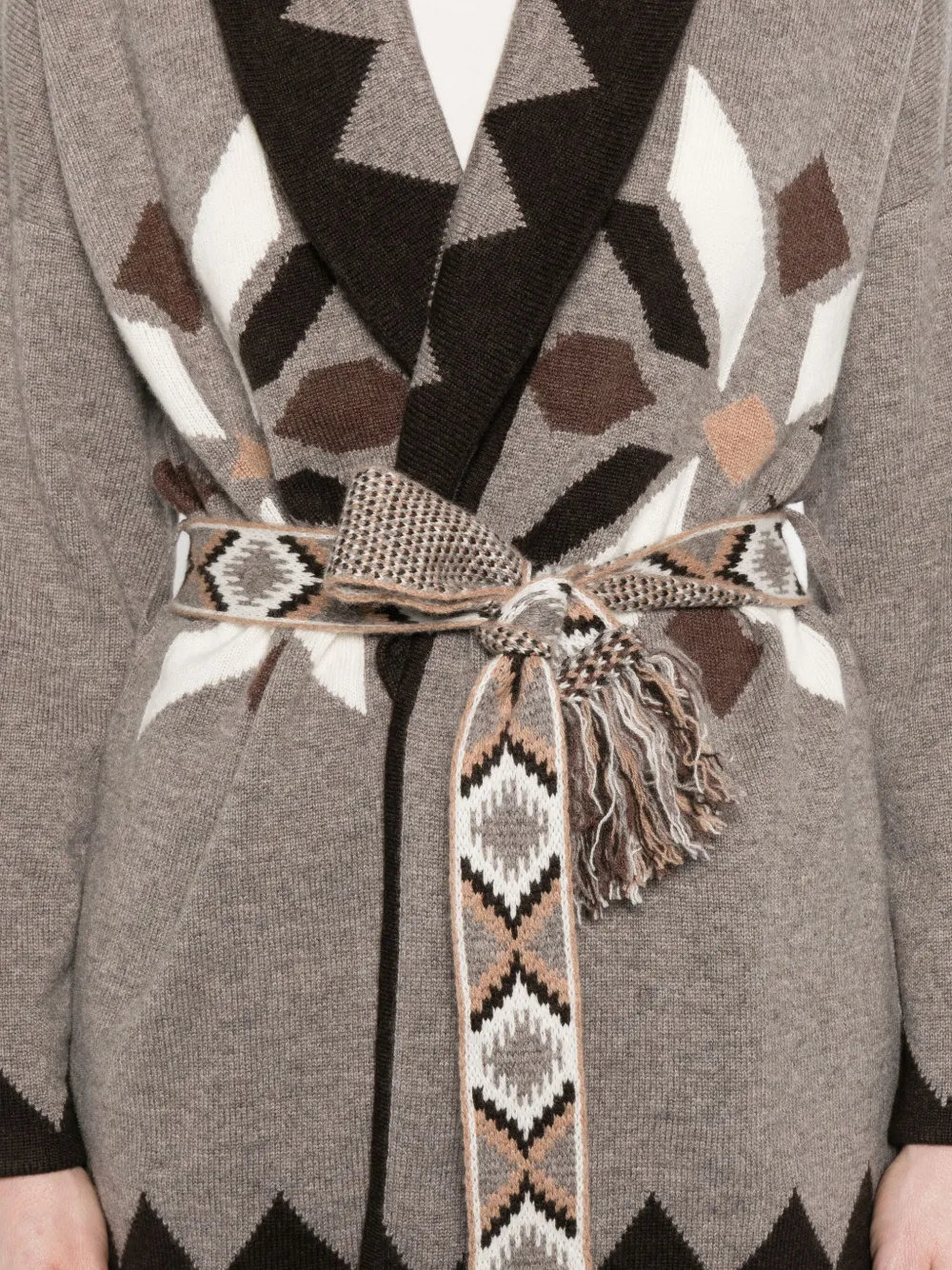 Kujten Geometric-pattern Cardigan In Brown
