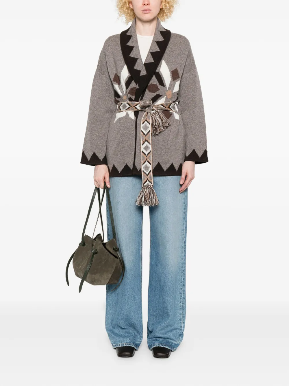 Kujten Geometric-pattern Cardigan In Brown