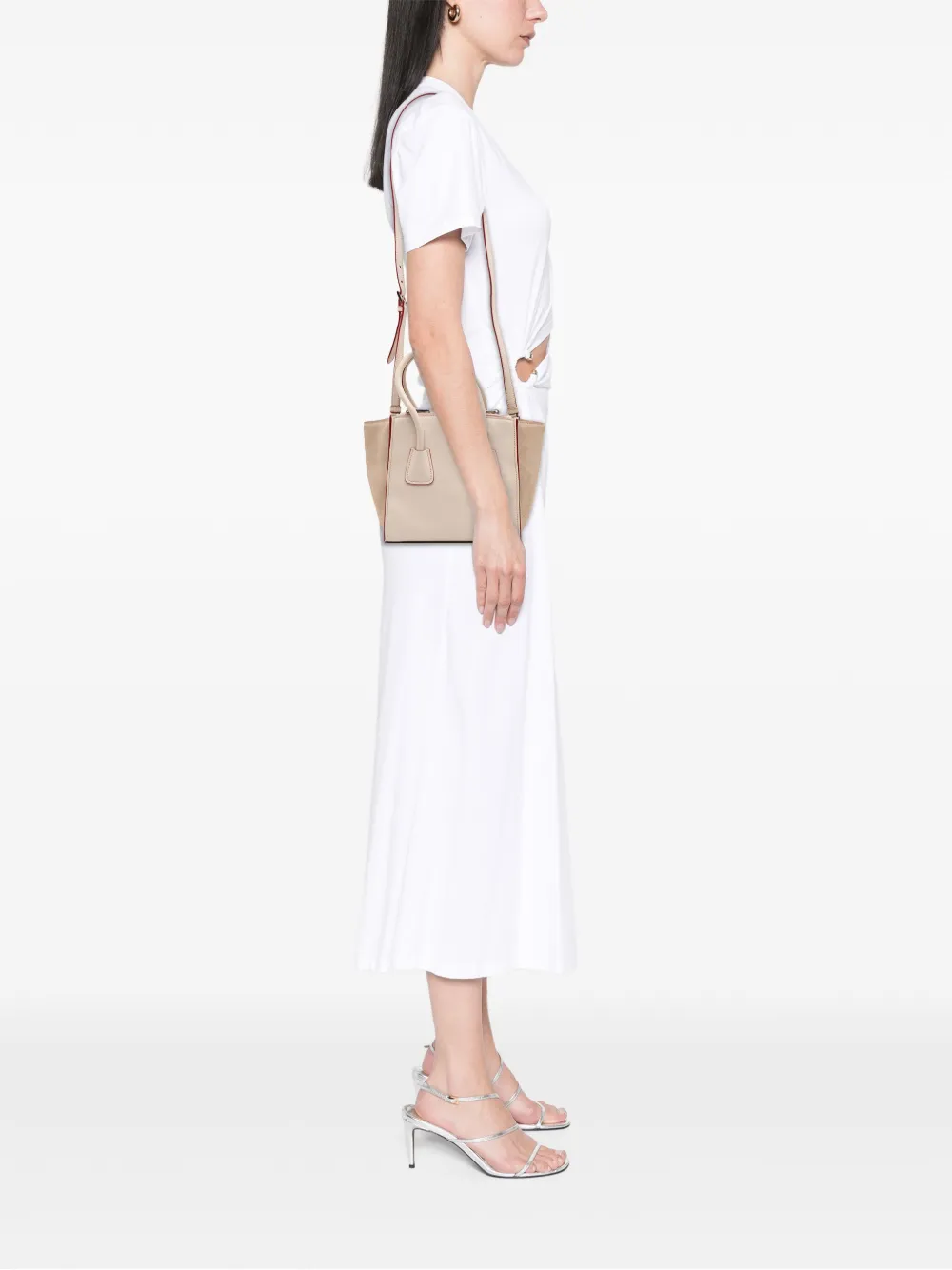 Pre-owned Prada 2000-2025 Mini Scamosciato Trimmed Glace Calf Twin Pocket Satchel In White