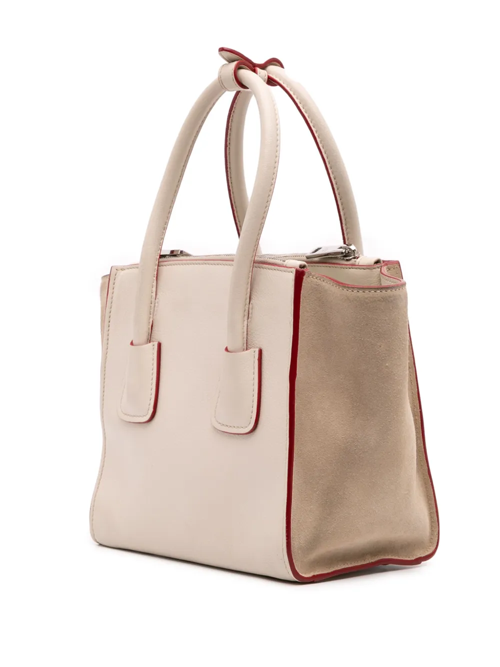 Pre-owned Prada 2000-2025 Mini Scamosciato Trimmed Glace Calf Twin Pocket Satchel In White