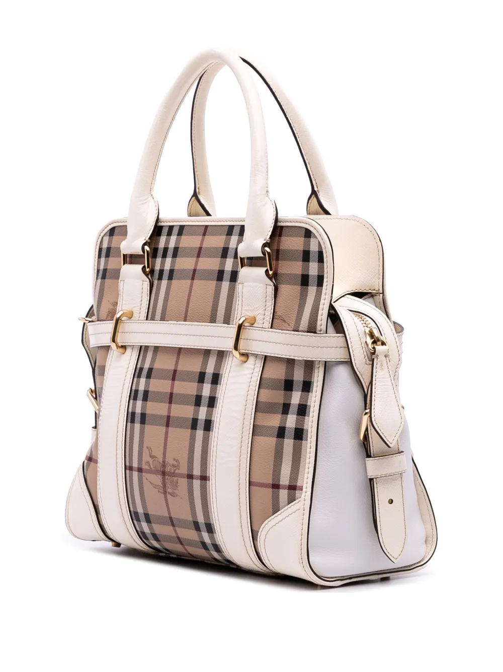 Pre-owned Burberry 2000-2017 Haymarket Check Coated Canvas Minford Portrait Satchel In Brown