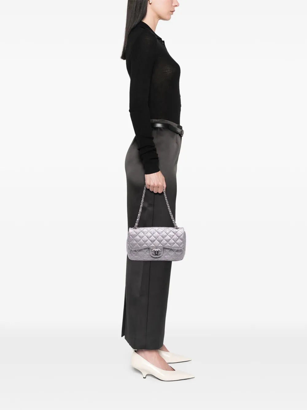 Pre-owned Chanel 2010-2011 Quilted Aged Calfskin On The Rocks Flap Shoulder Bag In Silver