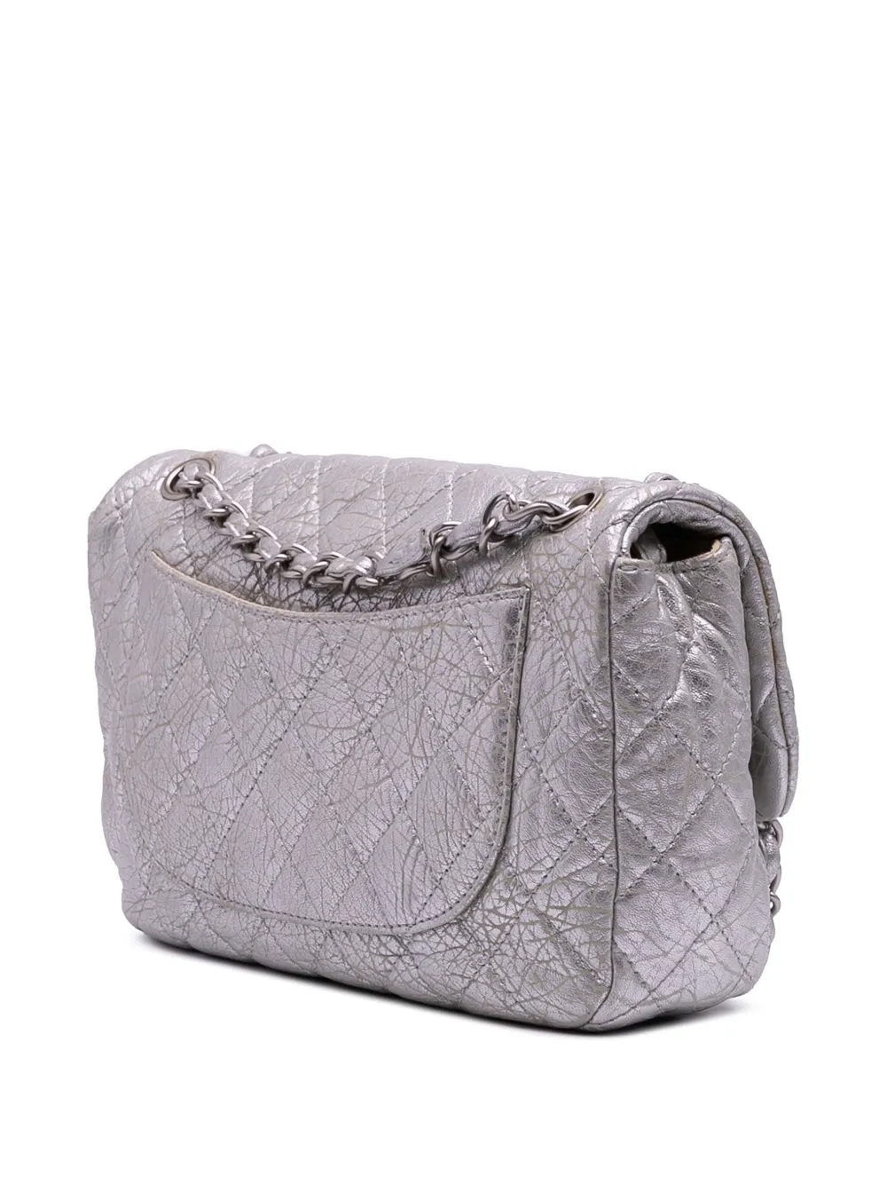 Pre-owned Chanel 2010-2011 Quilted Aged Calfskin On The Rocks Flap Shoulder Bag In Silver