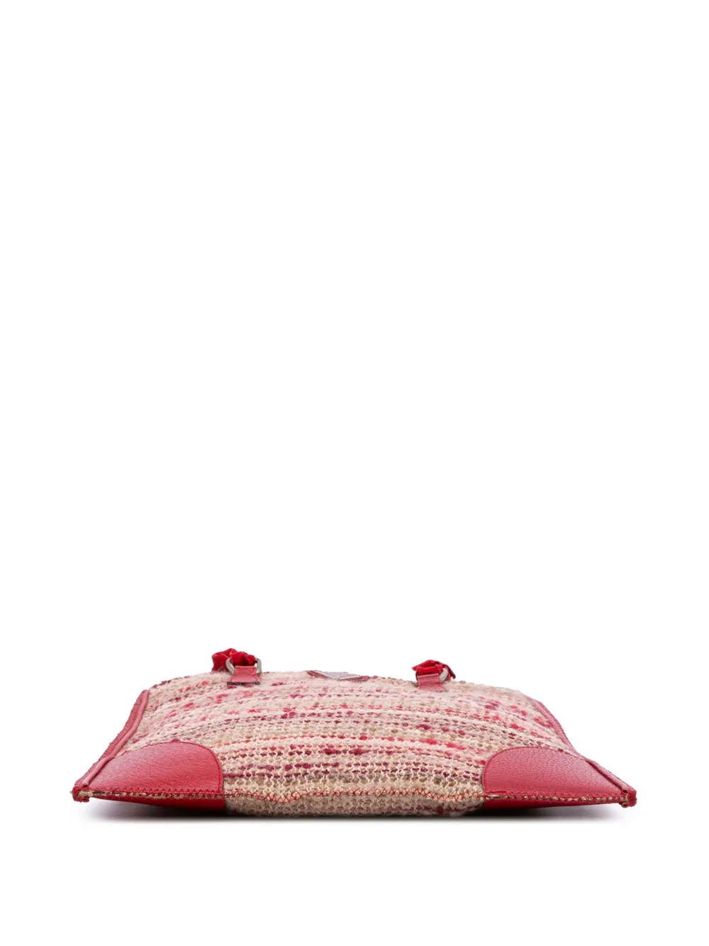Pre-owned Prada 2000-2013 Vitello Trimmed Tweed Flat Tote Bag In Red