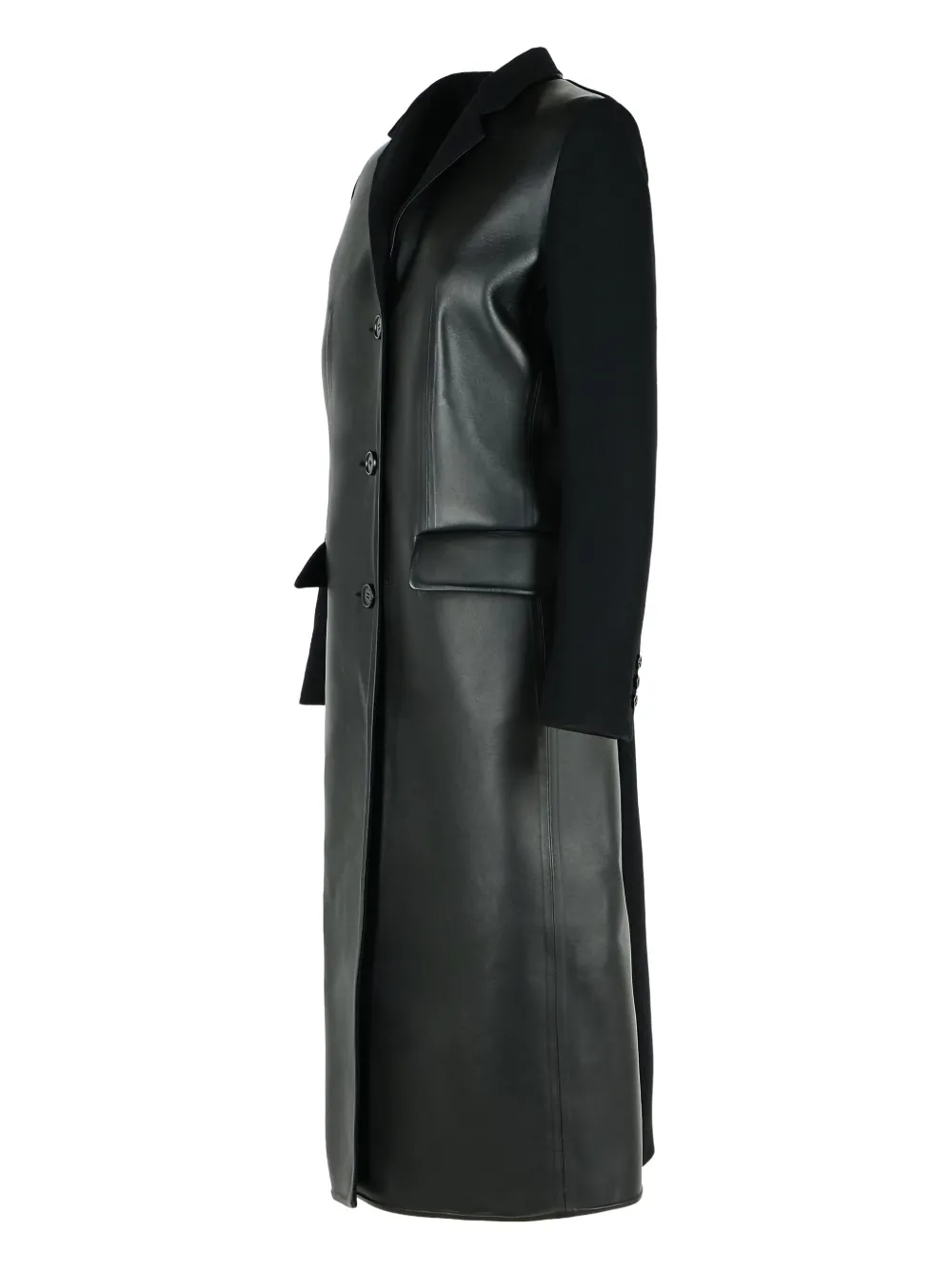 Marni Black Leather And Virgin Wool Coat Women In Black