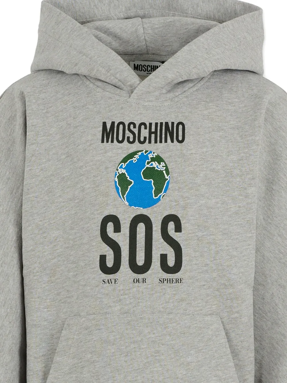 Moschino Globe-print Hoodie In Gray