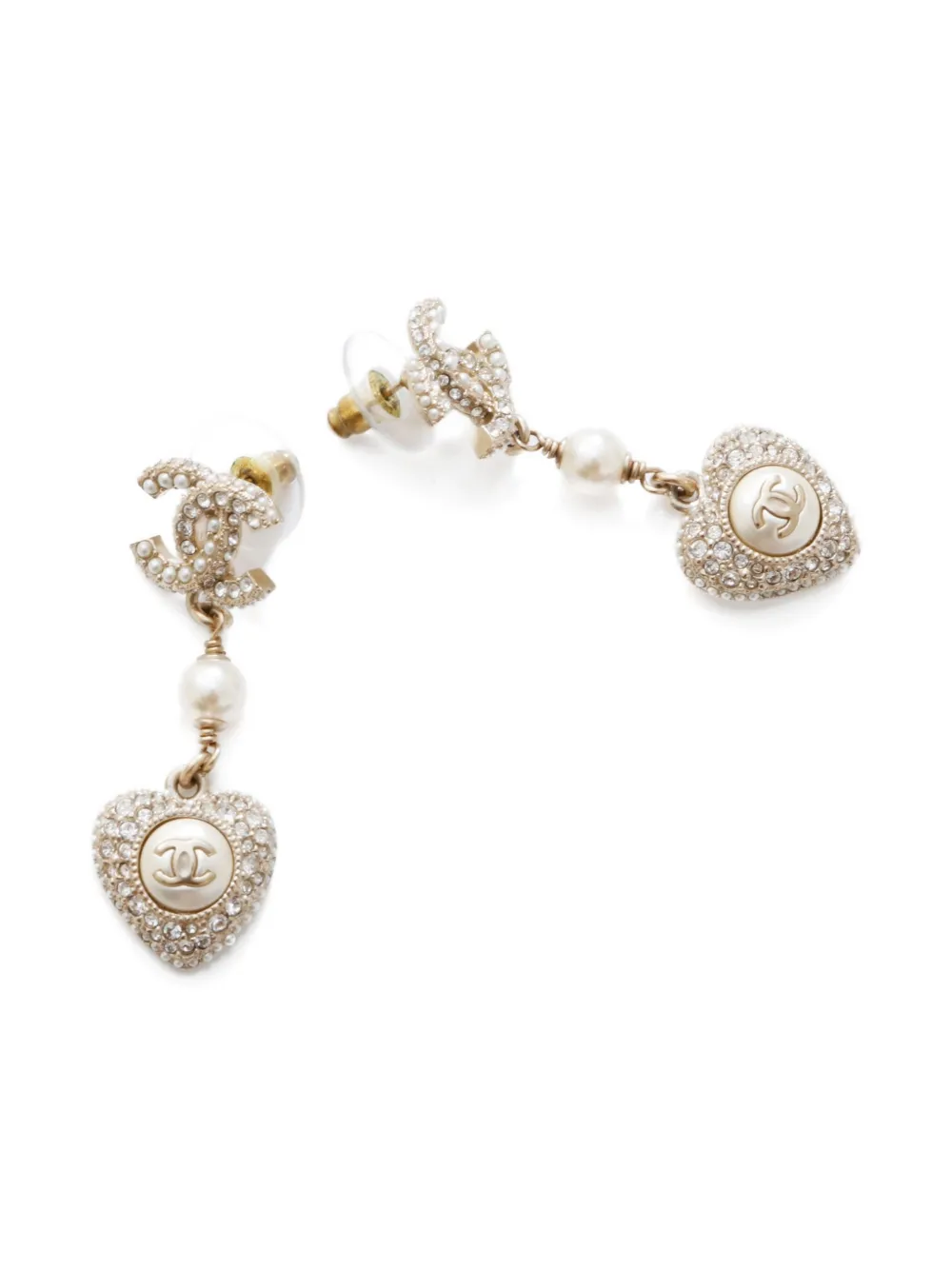 Pre-owned Chanel 2022 Cc Mark Heart Drop Earrings In Gold