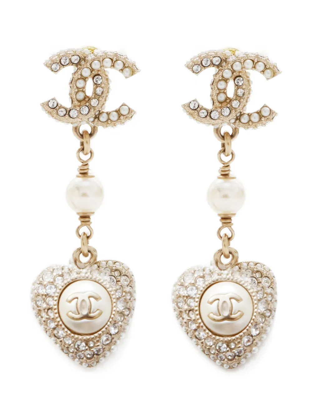 Pre-owned Chanel 2022 Cc Mark Heart Drop Earrings In Gold