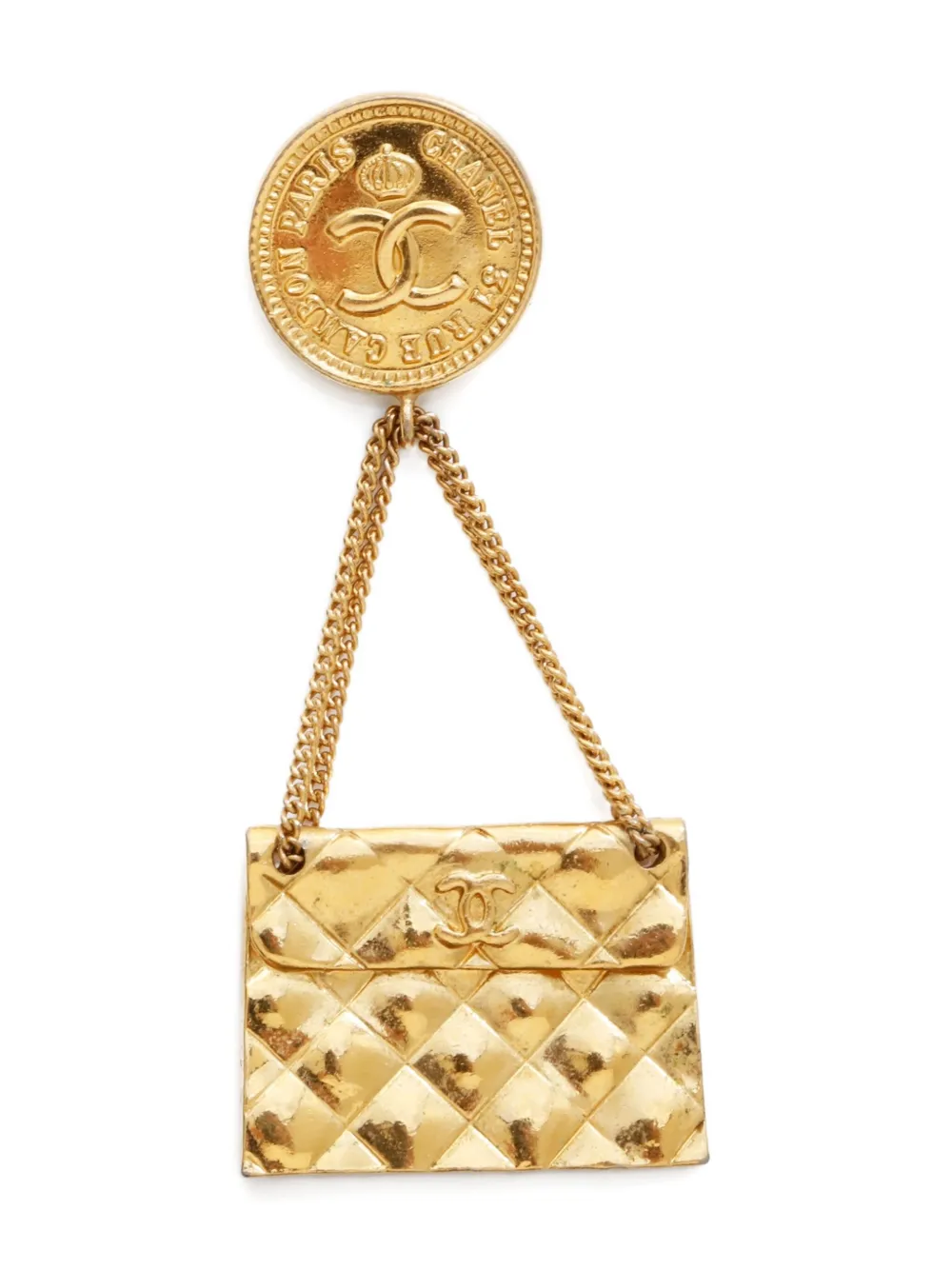 Pre-owned Chanel 1970s Cc Mark Matelassé Brooch In Gold