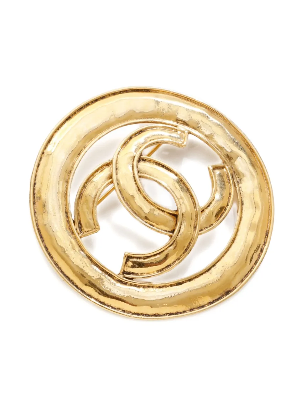 Pre-owned Chanel 1994 Interlocking Cc Logo Brooch In Gold