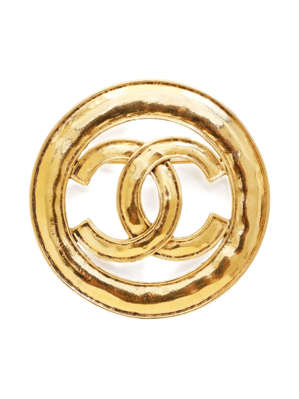 Pre-owned Chanel 1994 Interlocking Cc Logo Brooch In Gold