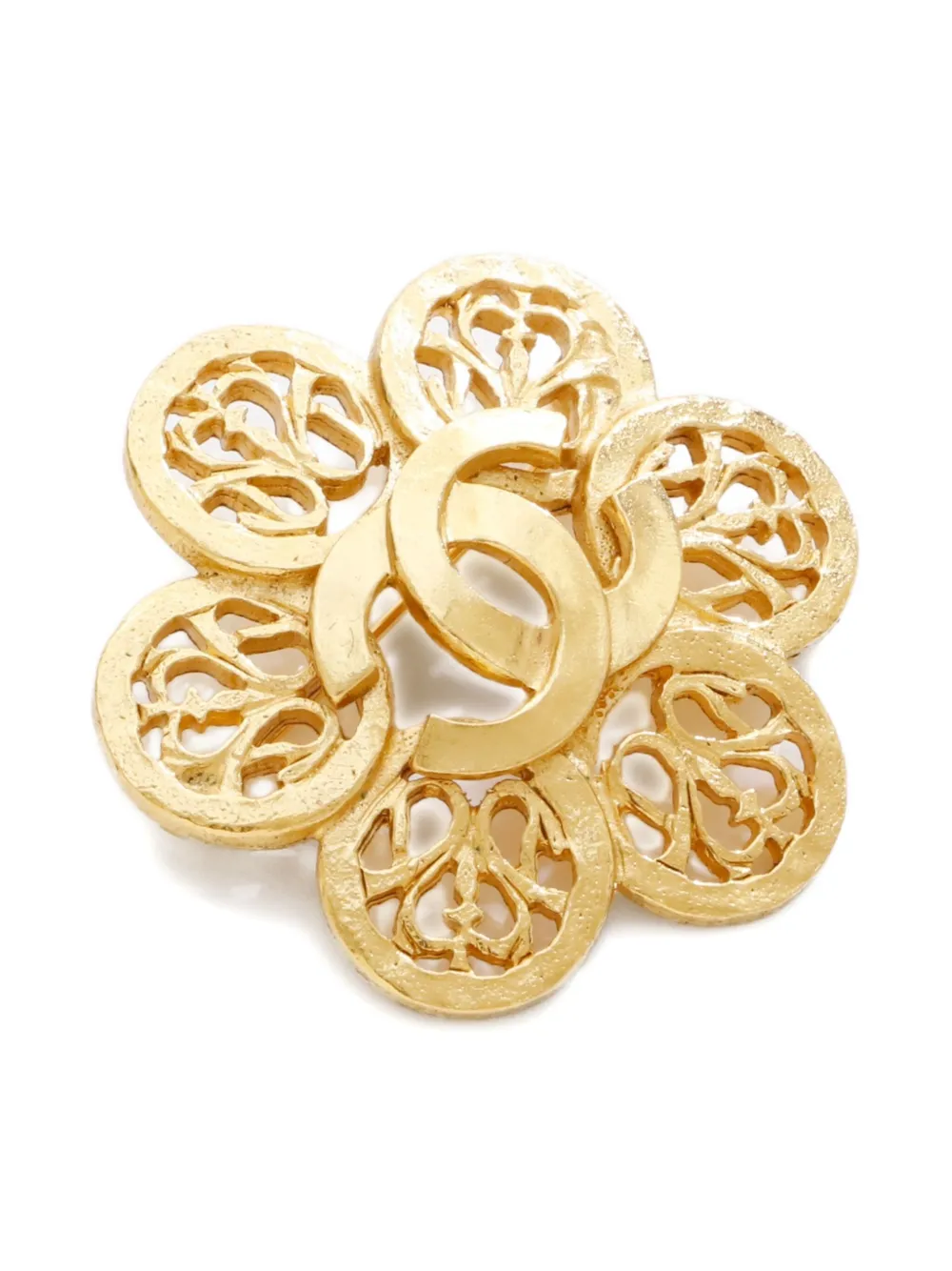 Pre-owned Chanel 1995 Cc Mark Flower Brooch In Gold