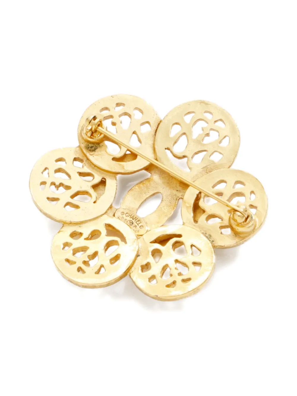 Pre-owned Chanel 1995 Cc Mark Flower Brooch In Gold