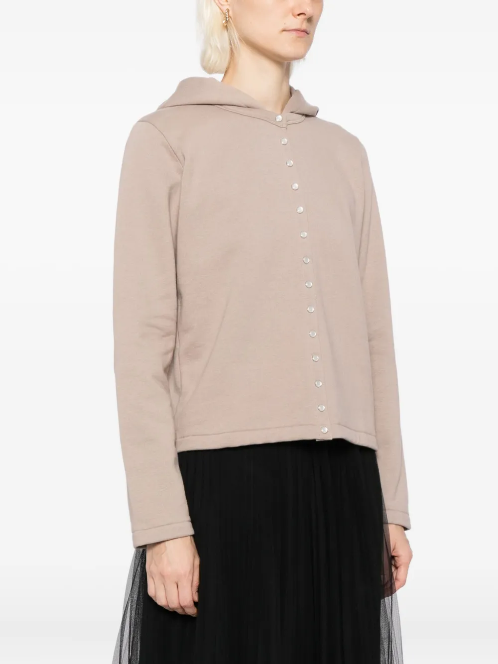 Agnès B. Snap Cotton Hoodie In Brown