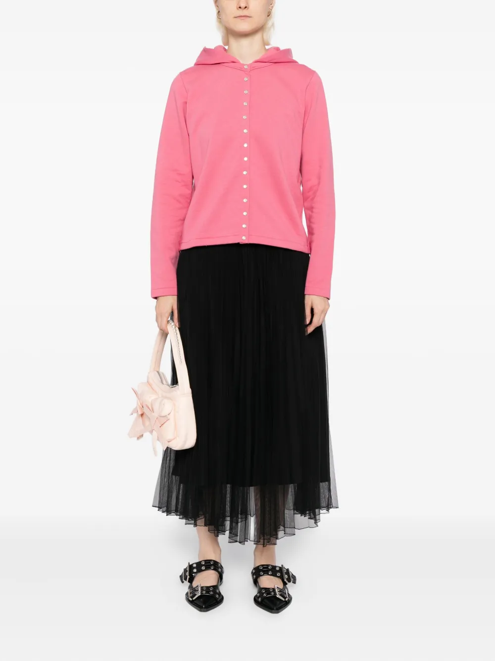 Agnès B. Snap Cotton Hoodie In Pink