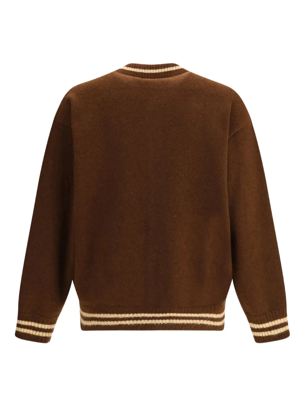 Laneus Knitted Baseball-stripe Bomber Jacket In Brown