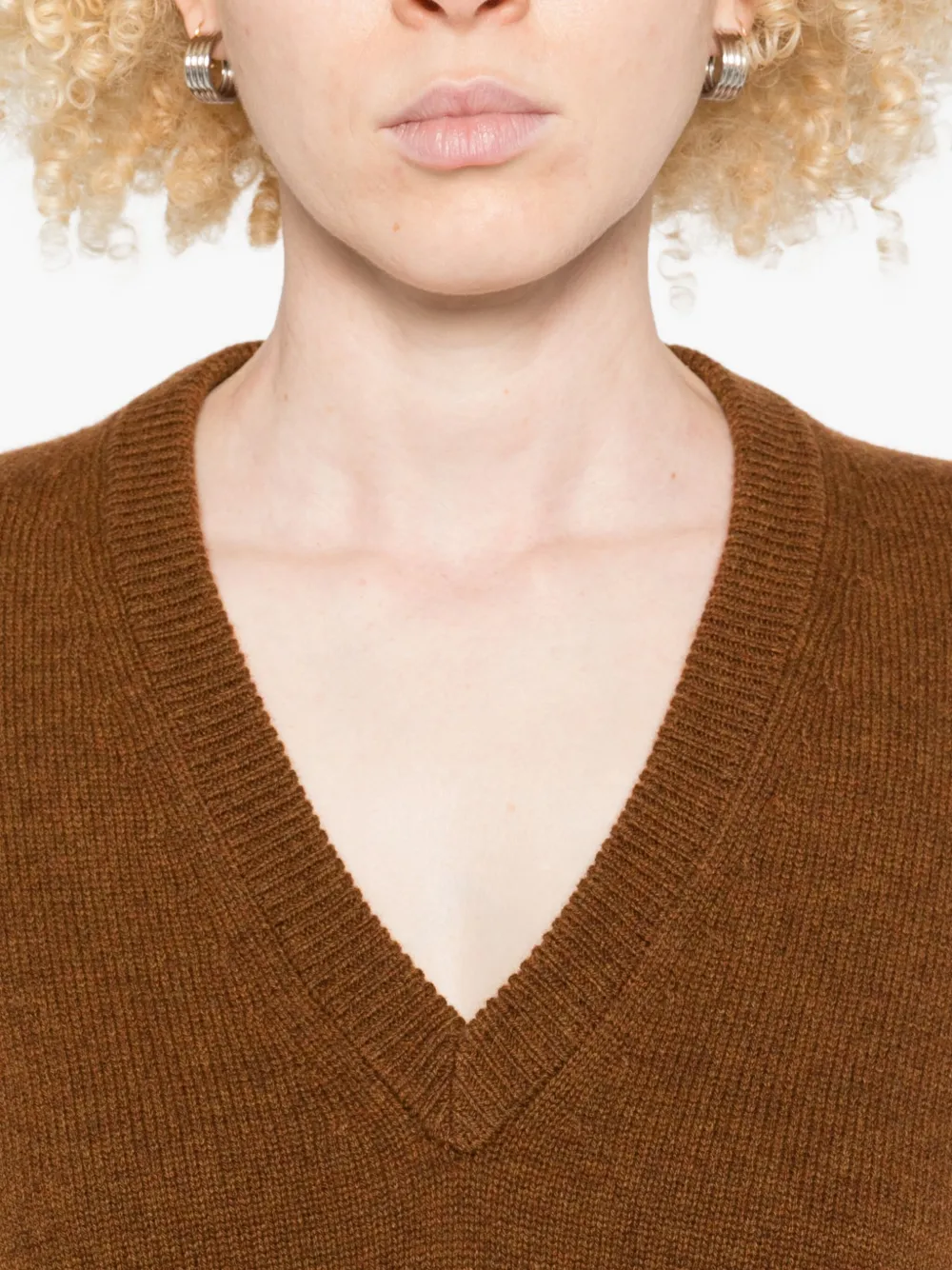 Jil Sander V-neck Wool-blend Sweater In Brown