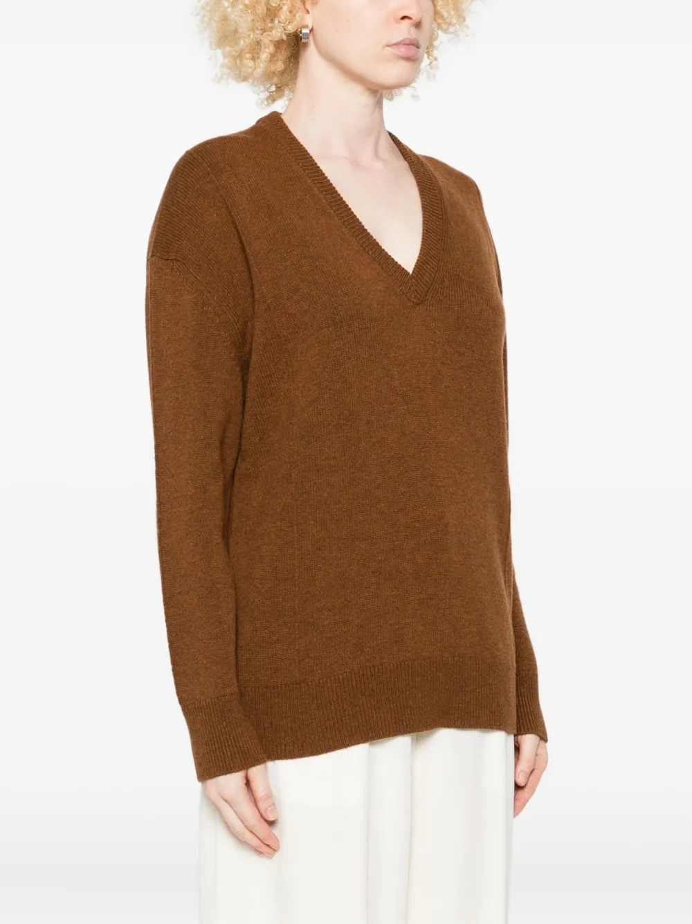 Jil Sander V-neck Wool-blend Sweater In Brown