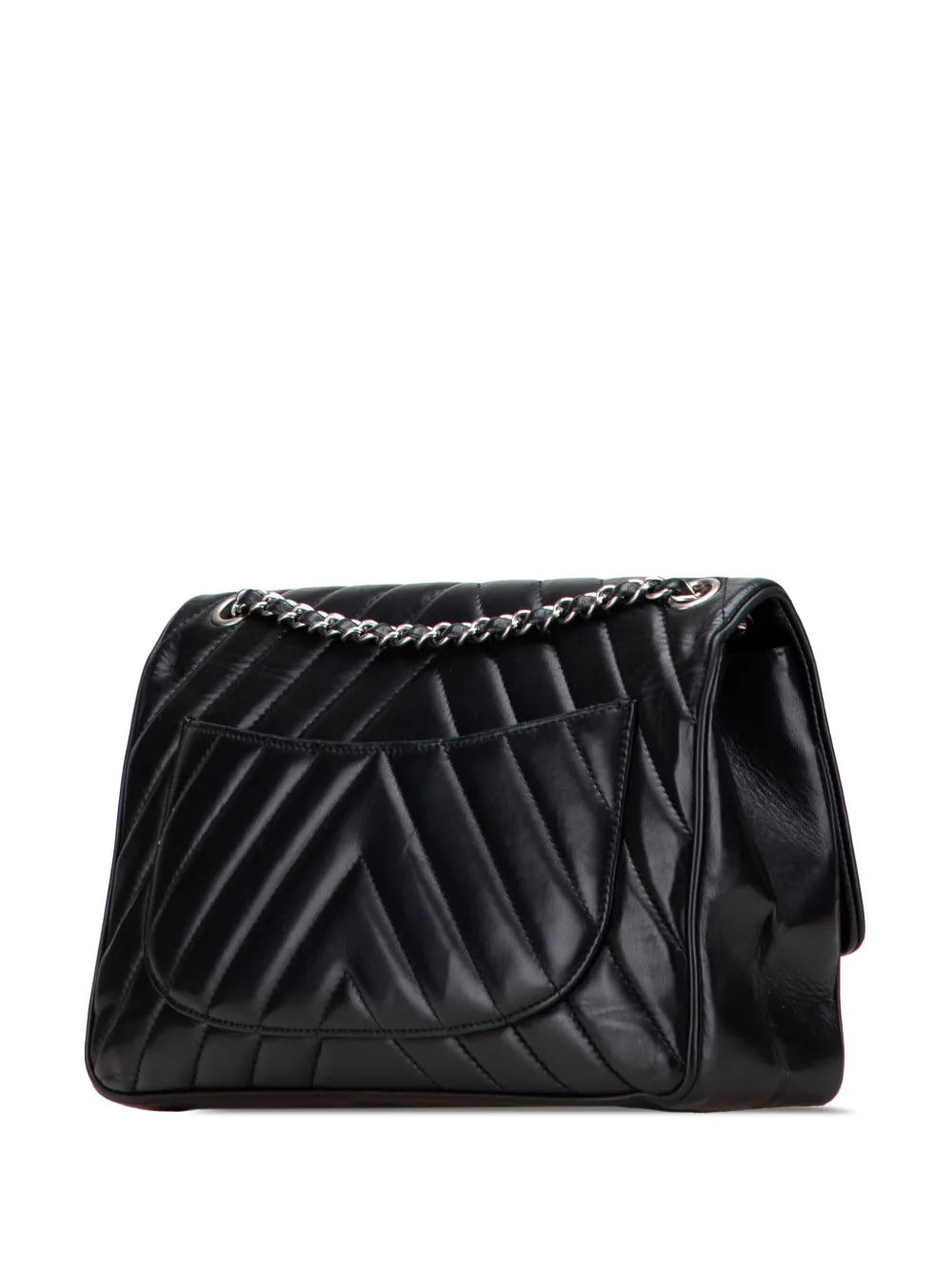 Pre-owned Chanel 2010-2011 Jumbo Chevron Lambskin Leo Lion Flap Shoulder Bag In Black