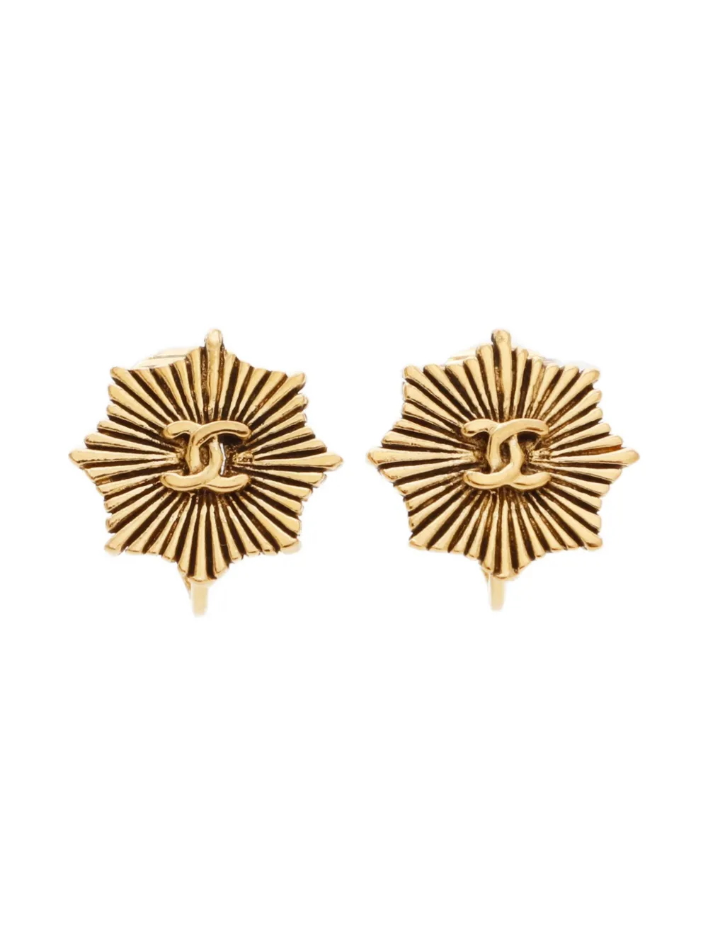 Pre-owned Chanel 1970s Cc Mark Sunburst Earrings In Gold