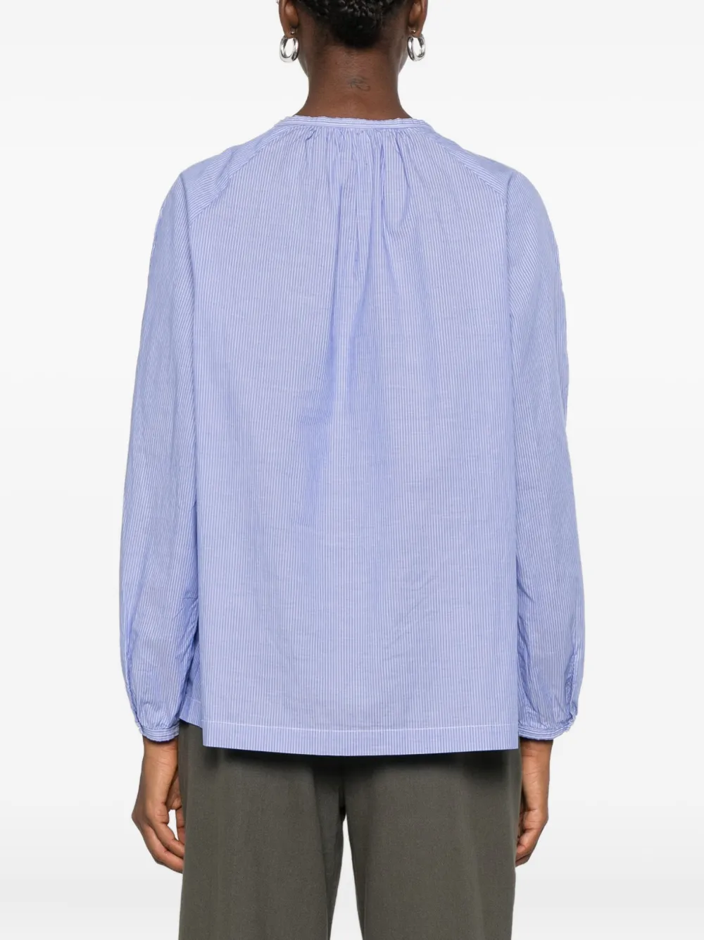 6397 Tie-neck Striped Blouse In Blue