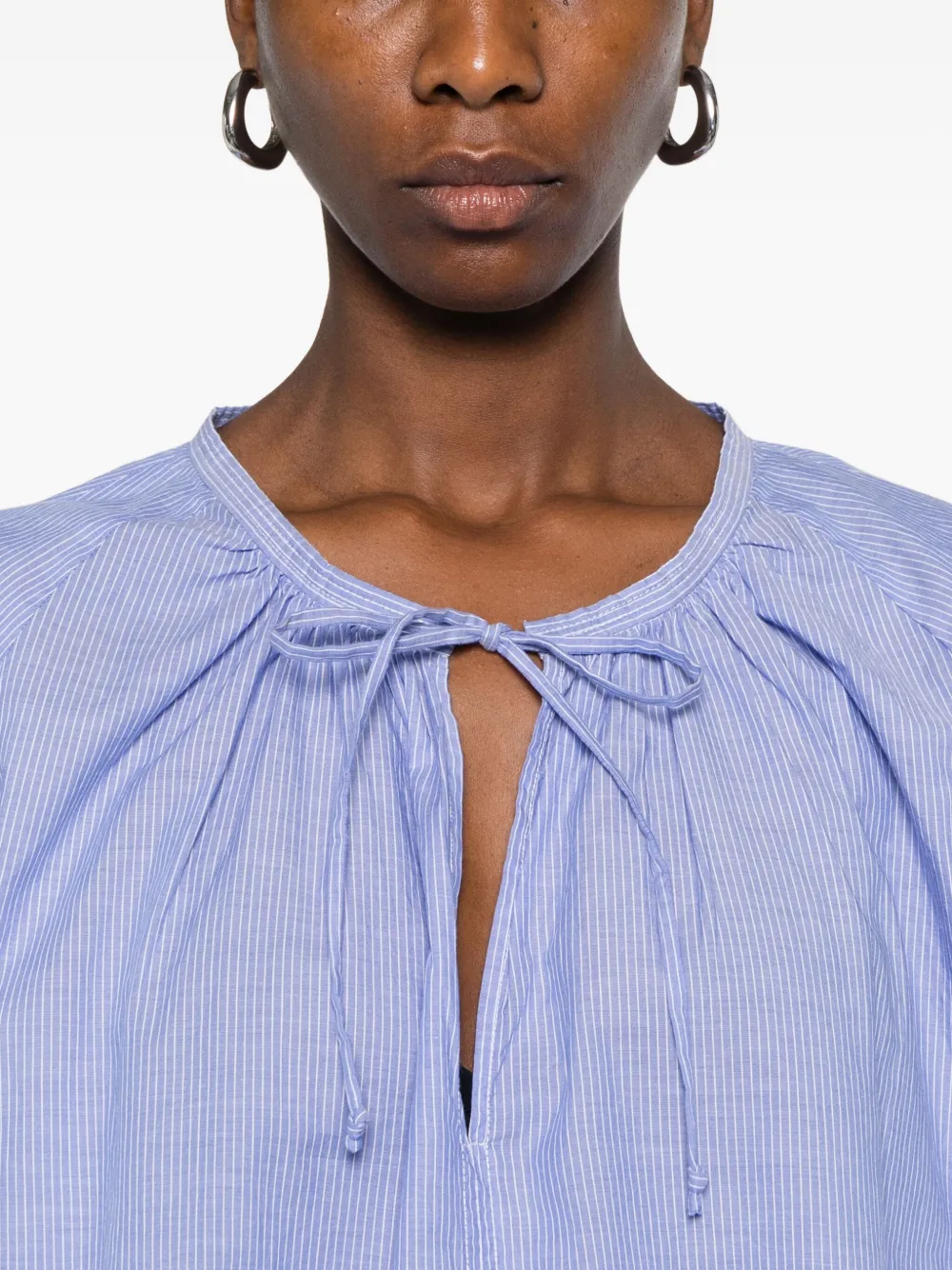 6397 Tie-neck Striped Blouse In Blue