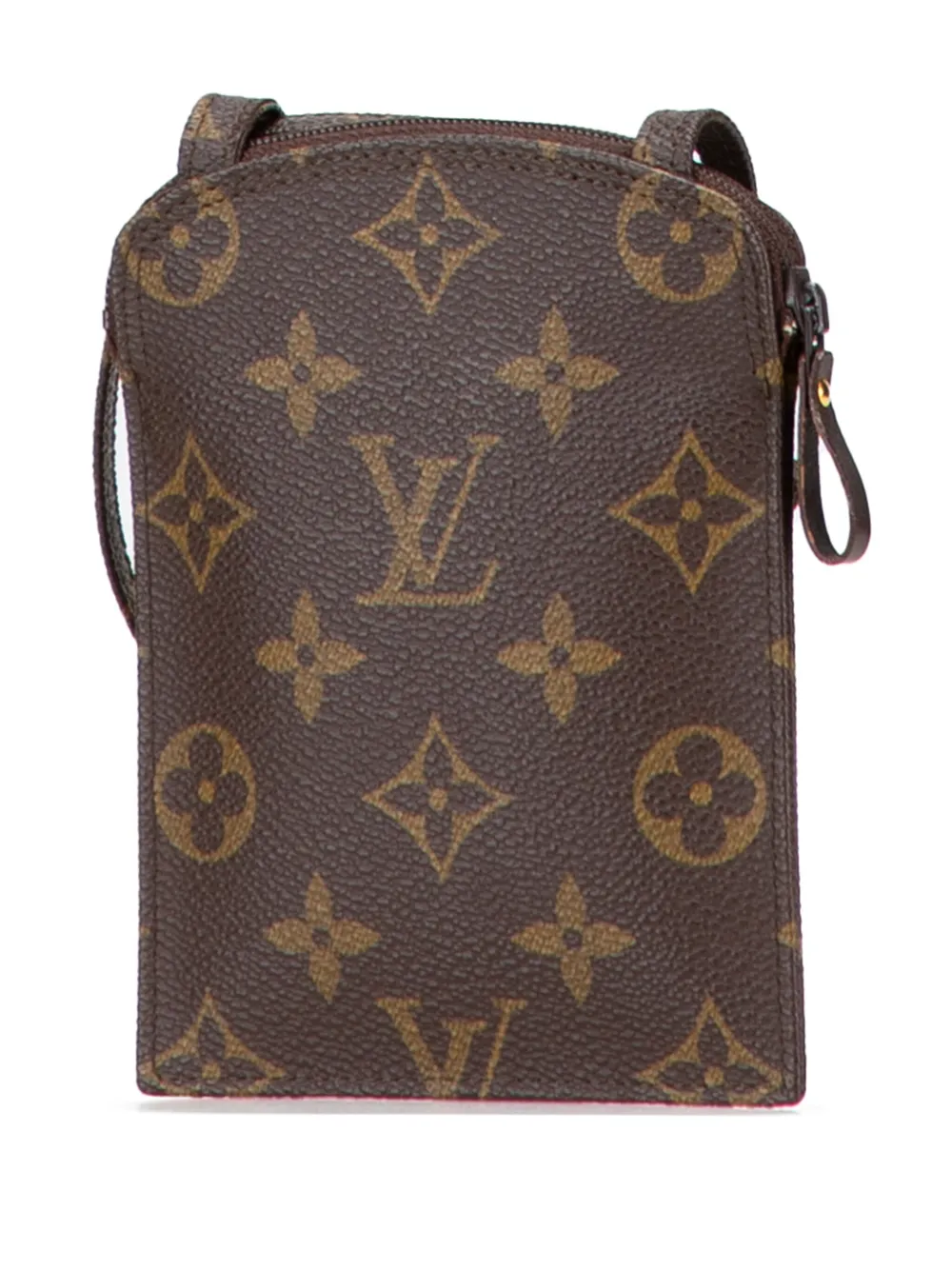 Pre-owned Louis Vuitton 1990 Monogram Pochette Secret Passport Holder Crossbody Bag In Brown