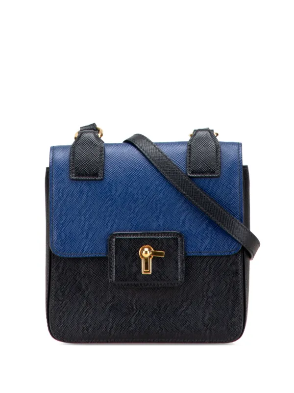 Prada Pre-owned 2000-2025 Bicolor Saffiano Cuir Flap Crossbody Bag in Black