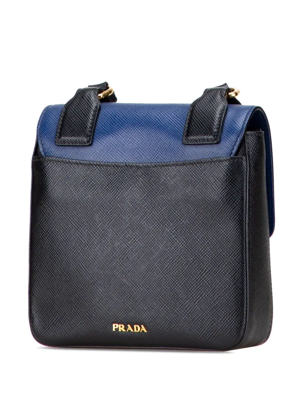 Prada Pre-owned 2000-2025 Bicolor Saffiano Cuir Flap Crossbody Bag in Black, view 3