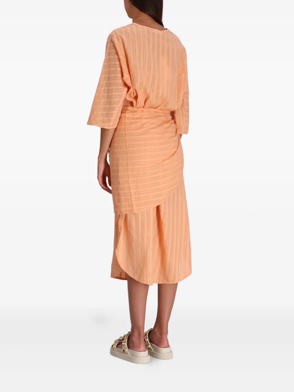 Devotion Metallic-striped Button Midi Dress In Orange