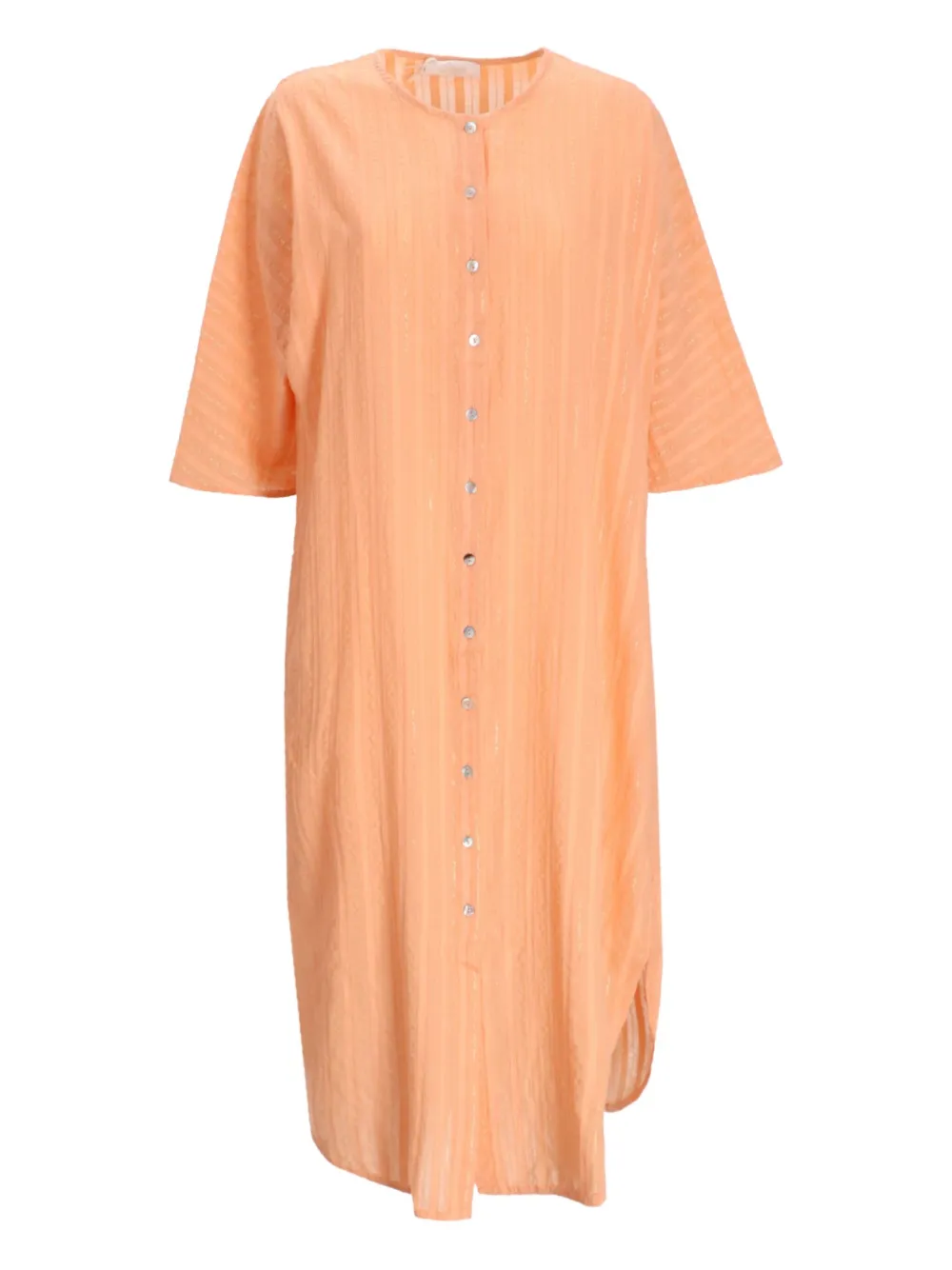 Devotion metallic-striped button midi dress | Orange | Image 1