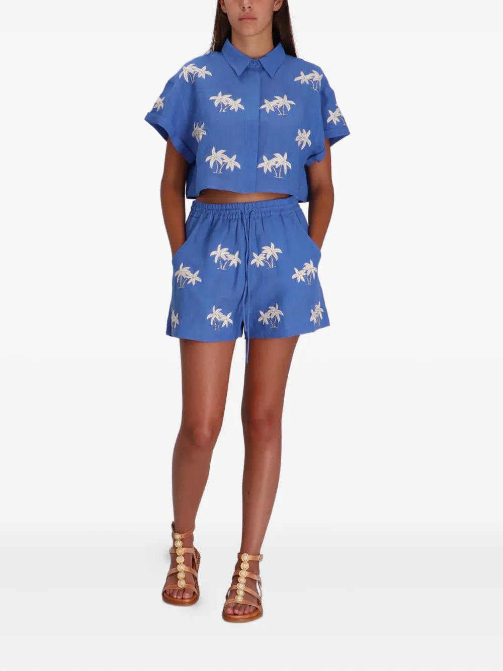 Benaras By Citrus palm-tre linen shorts | Short Shorts | Image 2