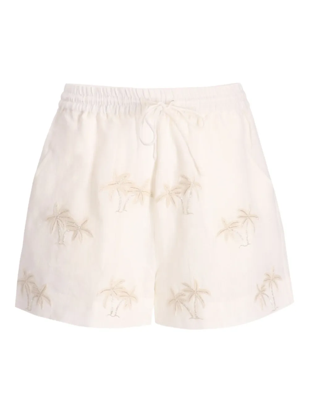 Benaras By Citrus Palm-tree Linen Shorts In White