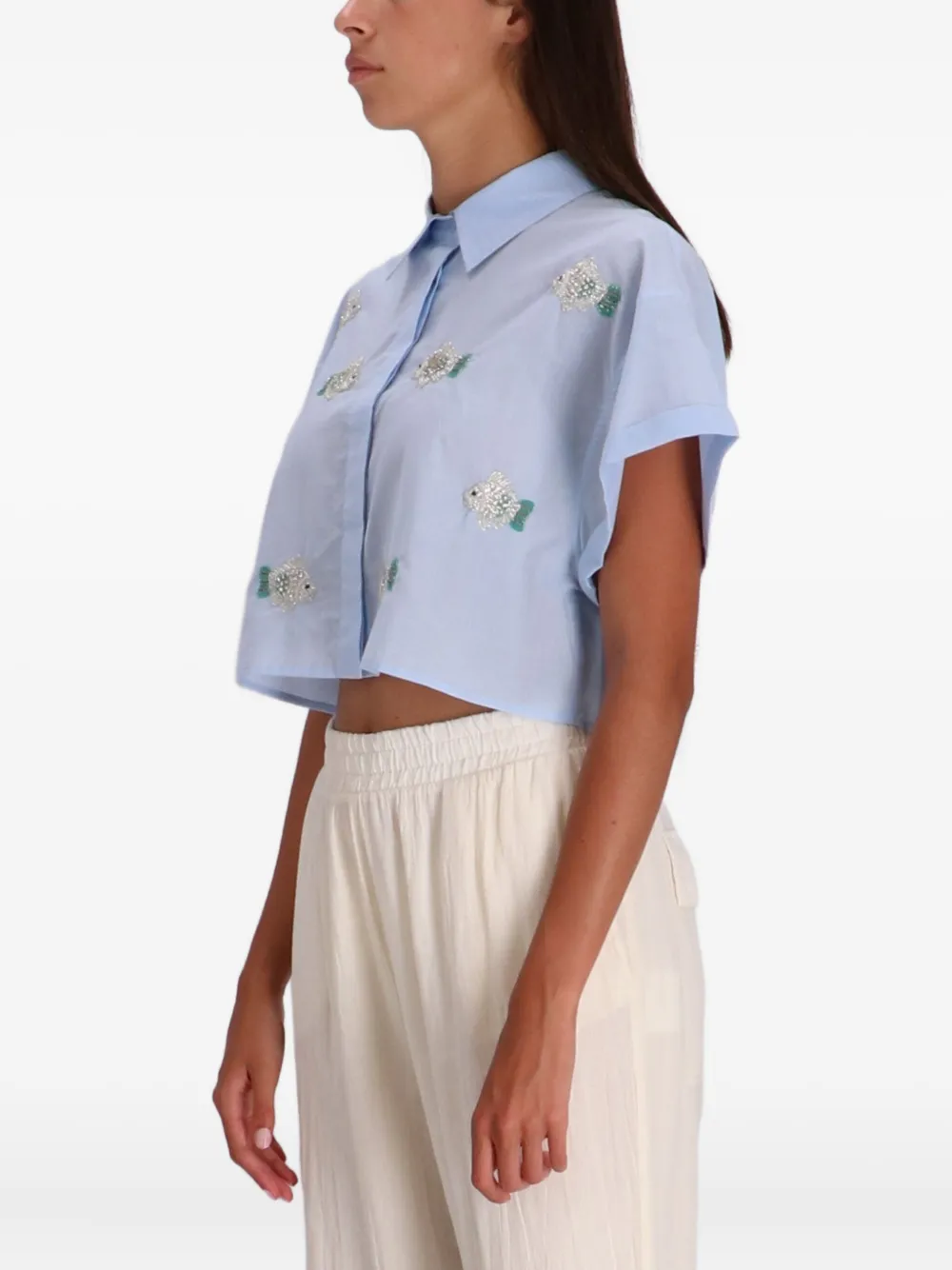 Benaras By Citrus Embellished-fish Shirt In Blue