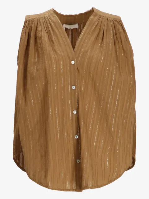 Devotion Iris metallic-striped cotton blouse