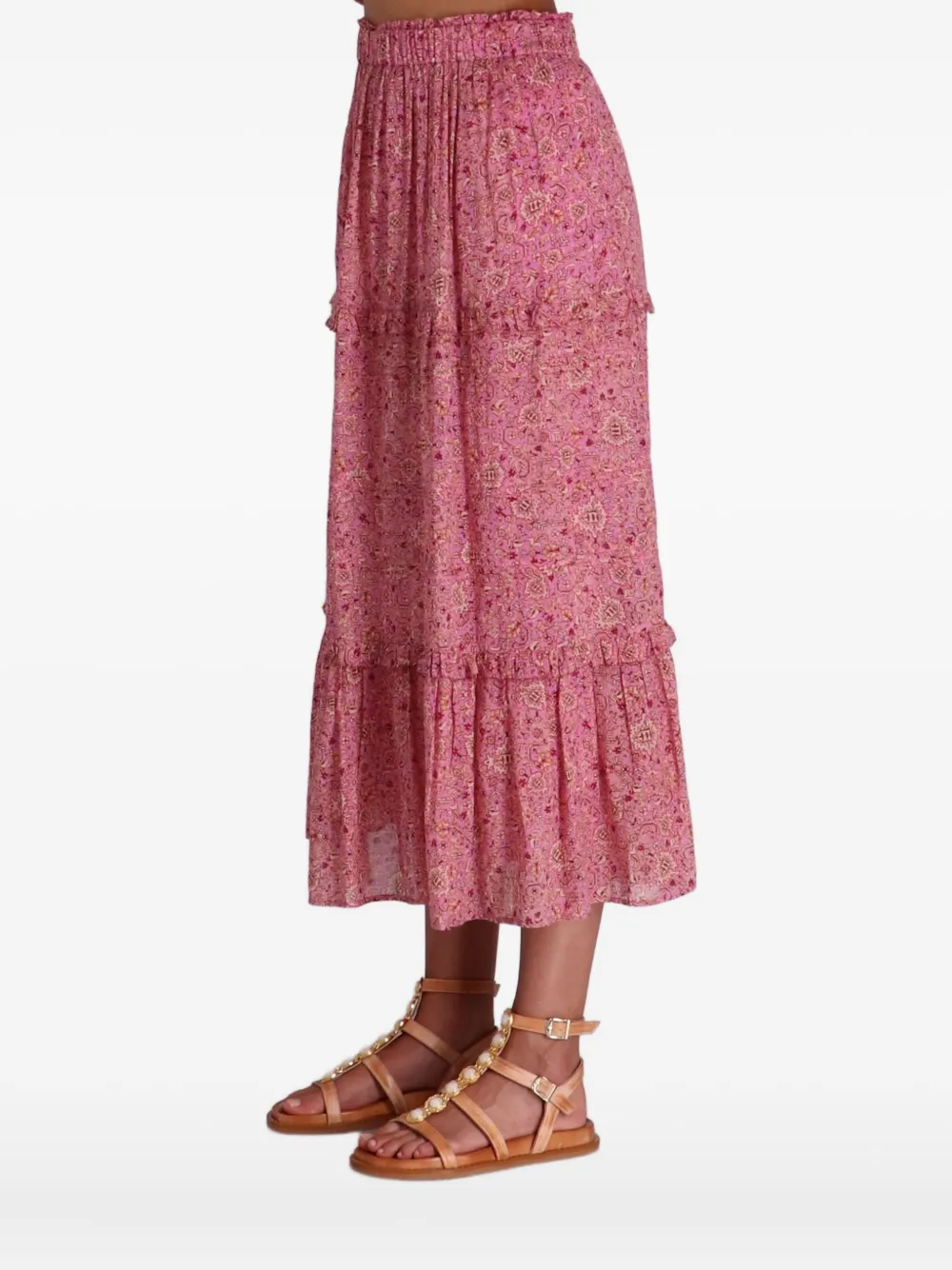 Isabel Marant Ruffled Print Long Skirt In Pink