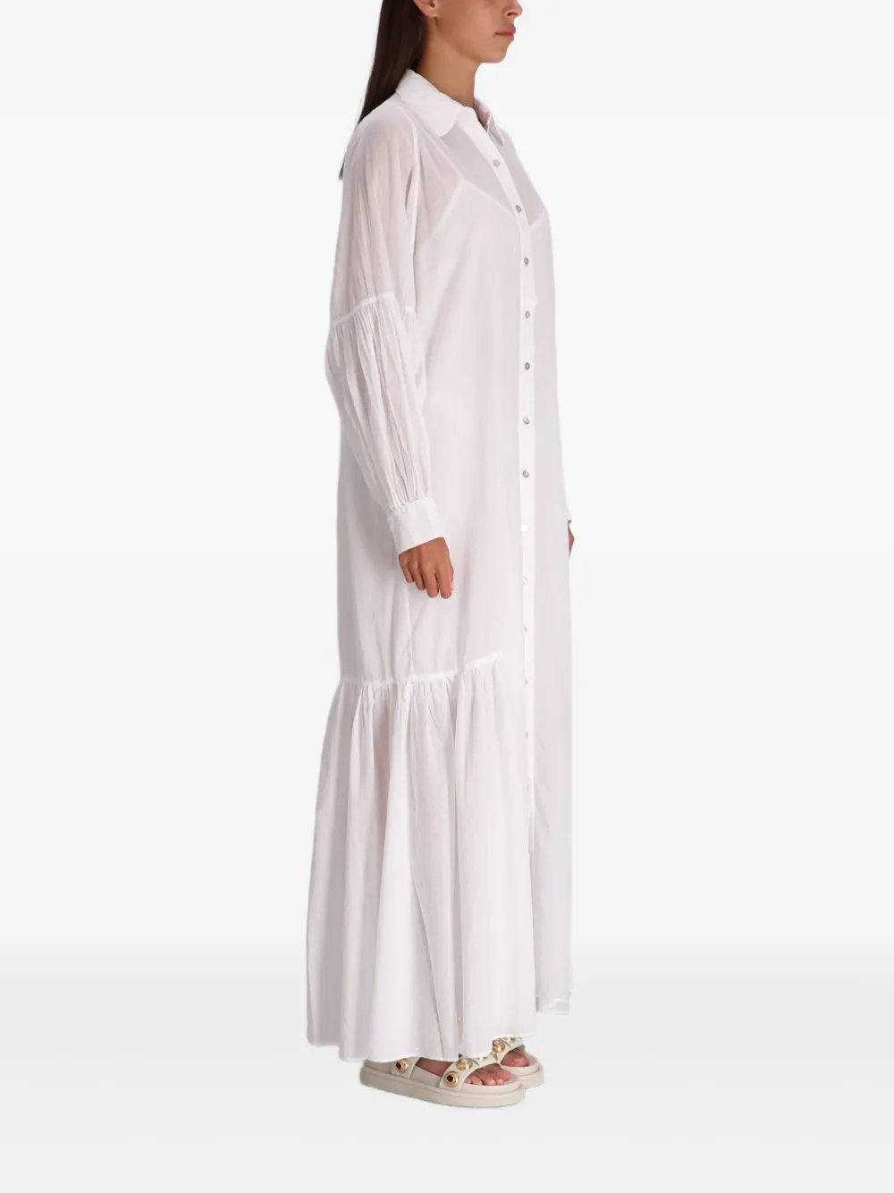 Devotion Button-front Tiered Shirt Maxi Dress In White
