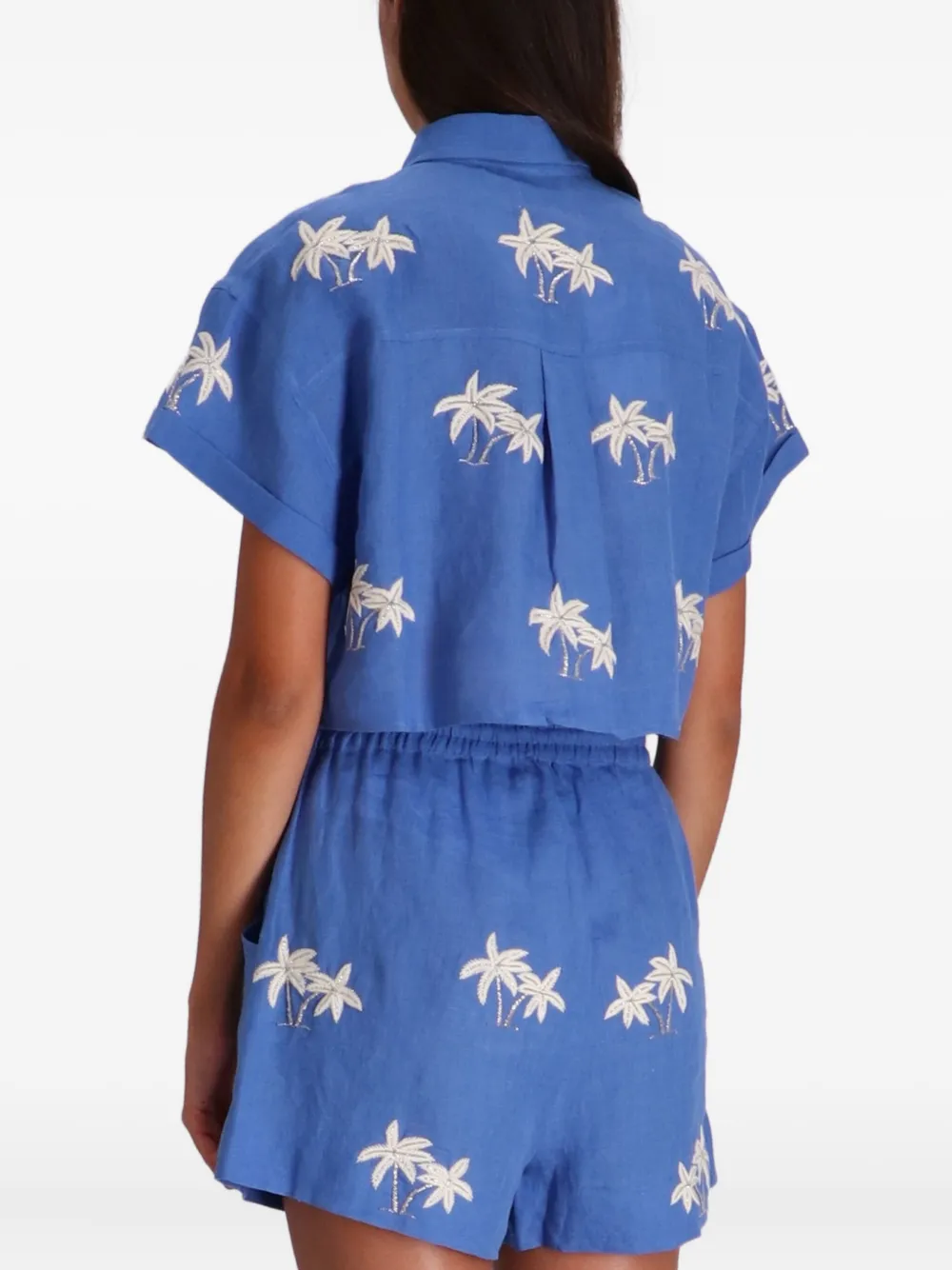 Benaras By Citrus Palm-tree Linen Shirt In Blue