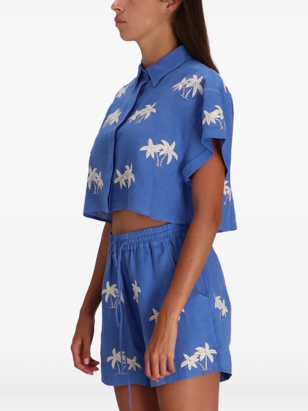 Benaras By Citrus Palm-tree Linen Shirt In Blue