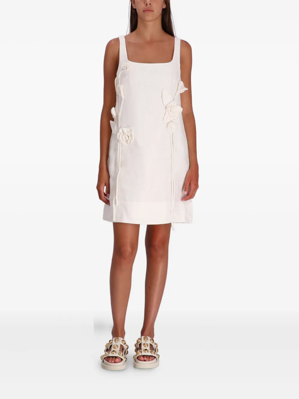 FARM Rio Katoenen mini-jurk verfraaid met rozen - Wit