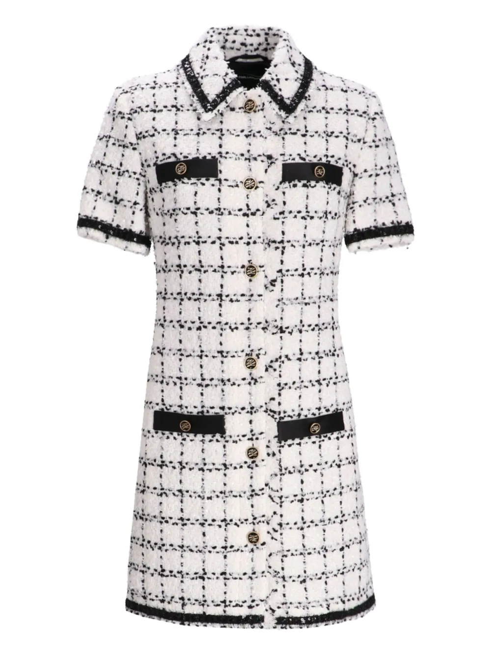Karl Lagerfeld tweed check short-sleeve mini dress | White | Image 1