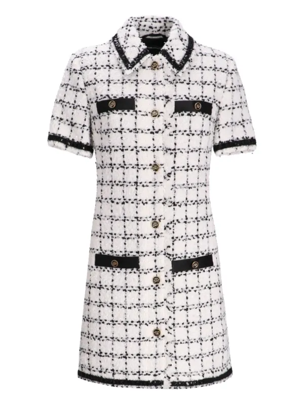 Karl Lagerfeld Tweed Check short-sleeve Mini Dress | White | FARFETCH ID