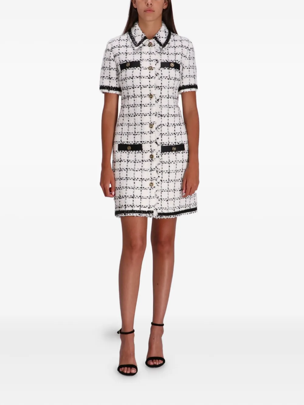 Karl Lagerfeld Geruite tweed midi-jurk met korte mouwen - Wit