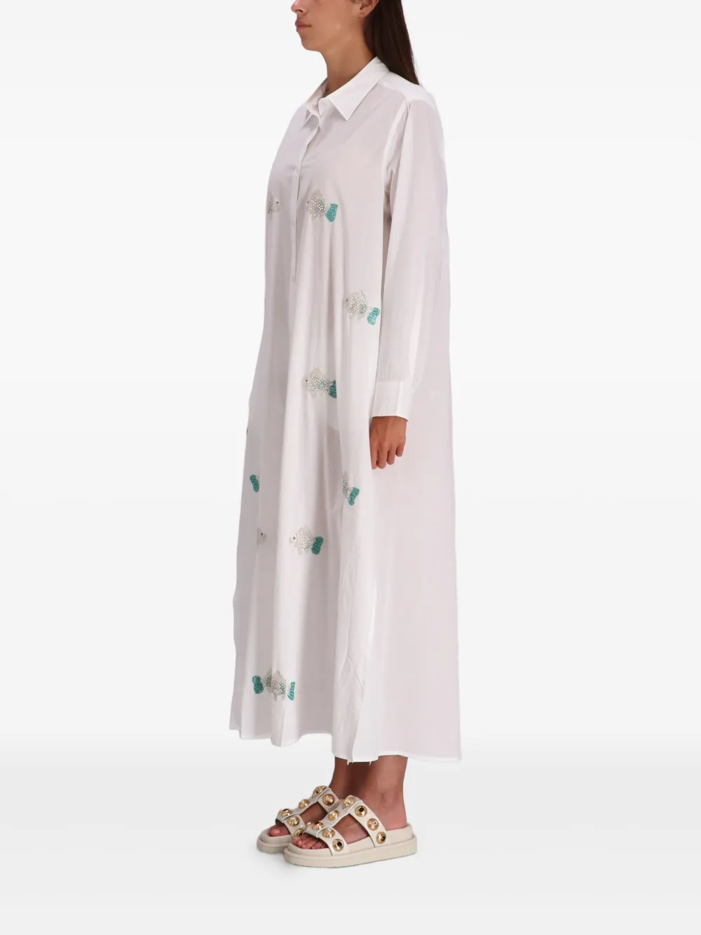 Benaras By Citrus Embroidered Fish Shirt Dress In Animal Print