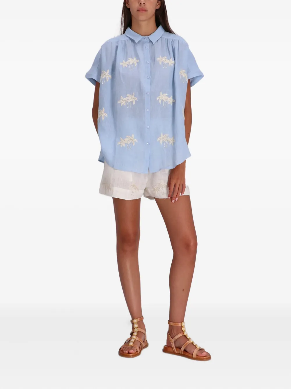 Benaras By Citrus palm-tree embroidered linen top | Shirts | Image 2