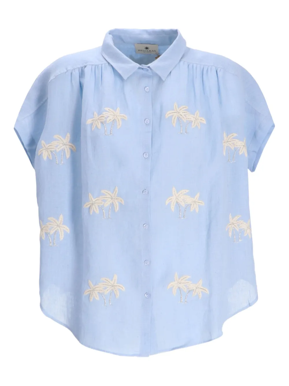 Benaras By Citrus palm-tree embroidered linen top | Blue | Image 1