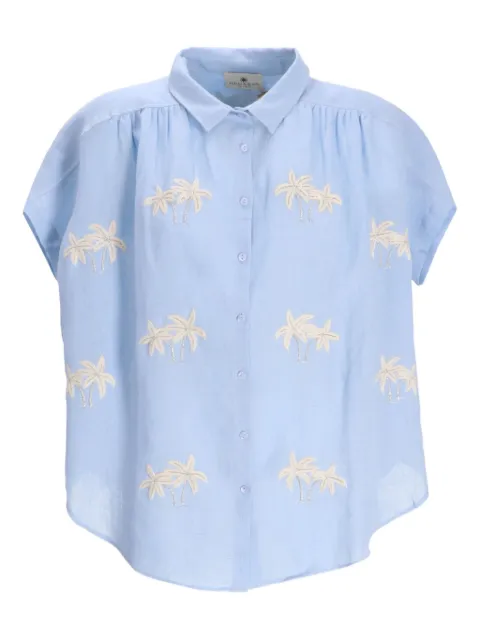 Benaras By Citrus palm-tree embroidered linen top