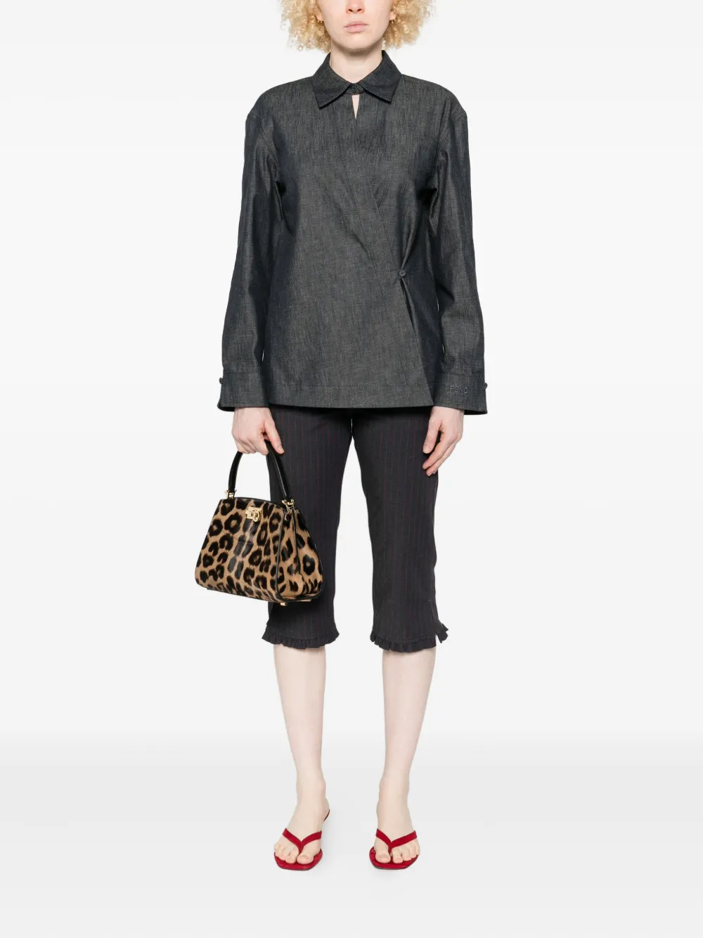 FENDI Denim blouse met wikkel-effect - Blauw